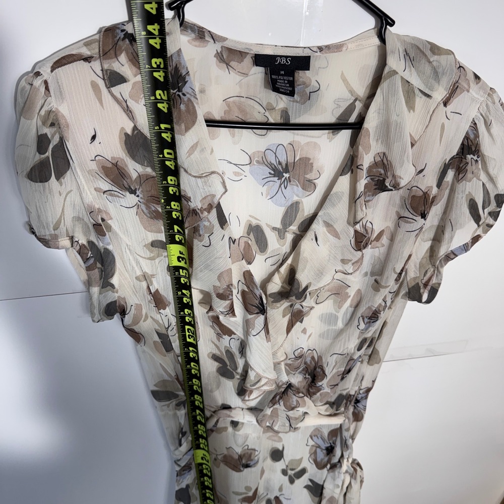 JBS Floral Tie Dress Midi Size 14 Sheer Ruffle Flowy Cottagecore Whimsical 90s - Picture 7 of 13